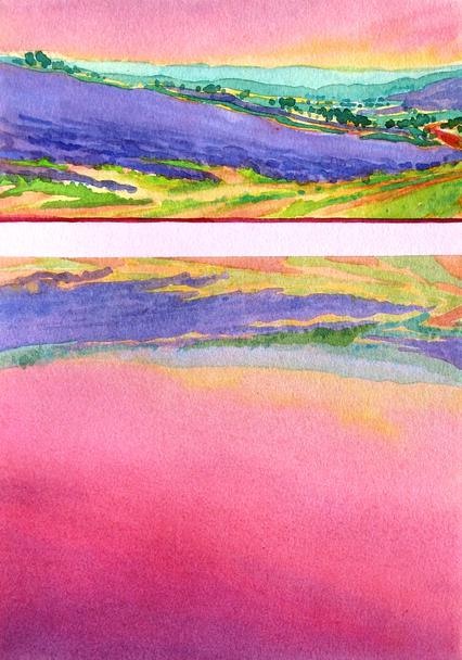 Lavender Hills, Provence, Watercolor. 11" X 15"