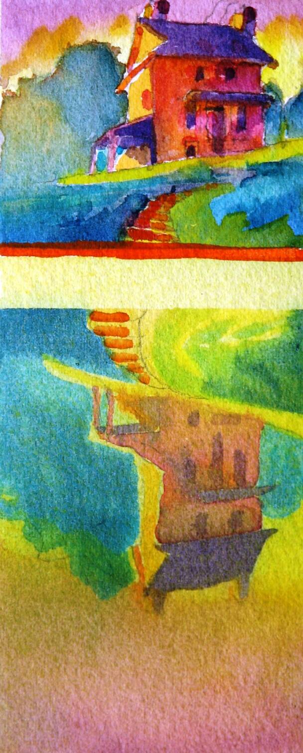 Orange Steps, Watercolor, 3.75" X 7.75"