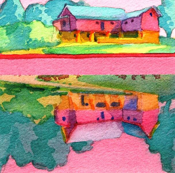 Red Barn 1_1, Watercolor, 5.5" X 5.5"